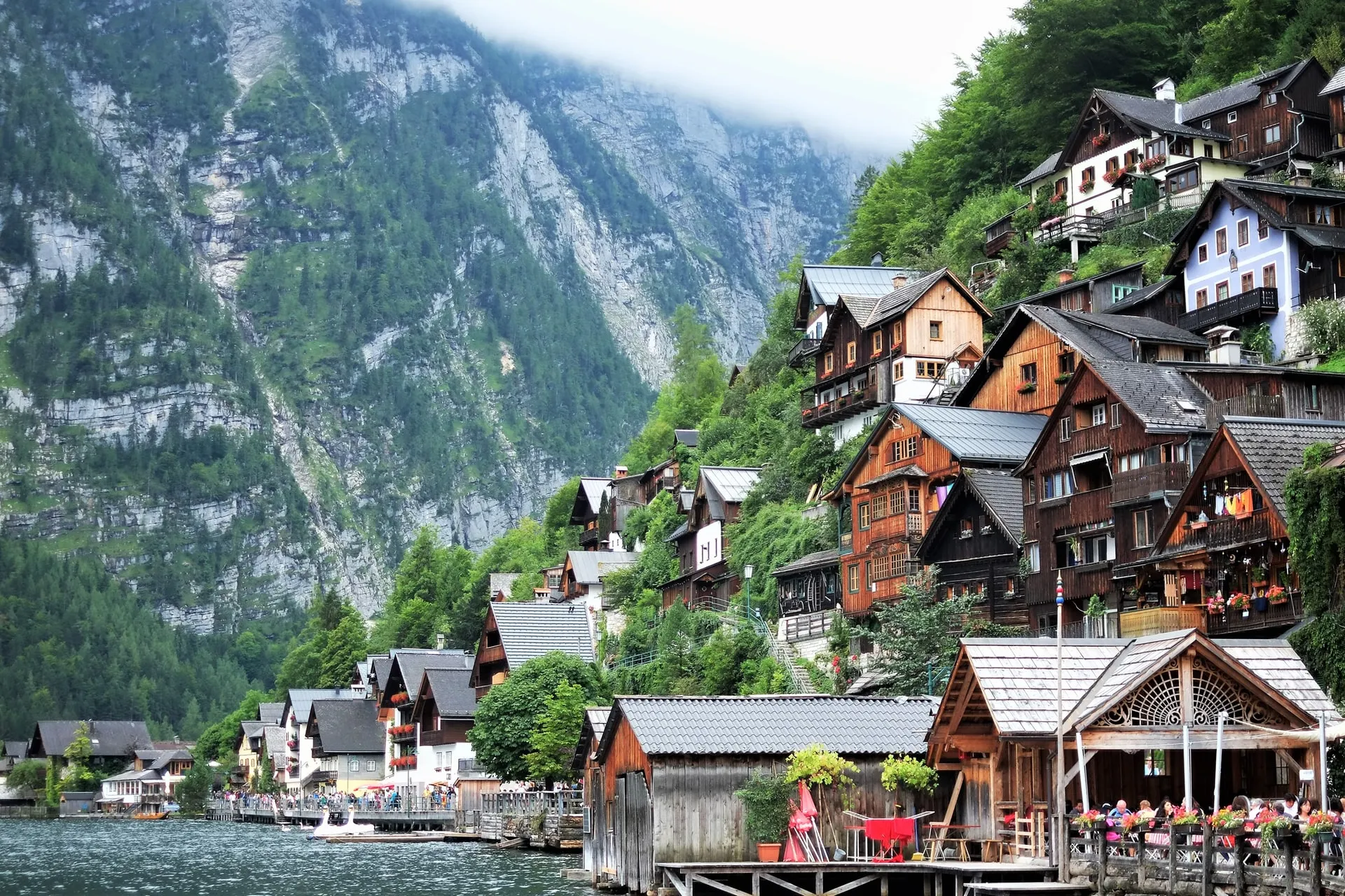 the famous lake of Hallstatt in Austria, a mesmerizing view of the village and the lake