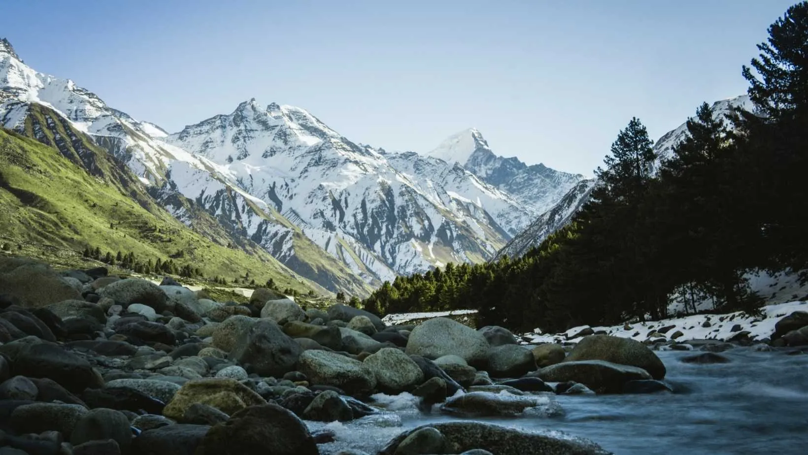 Chitkul, Himachal Pradesh, India, A beautiful river flowing through the Himalayas. 